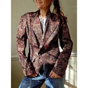 Vintage Floral Tapestry Blazer S M Women's Brown Jacket for Fall 80s